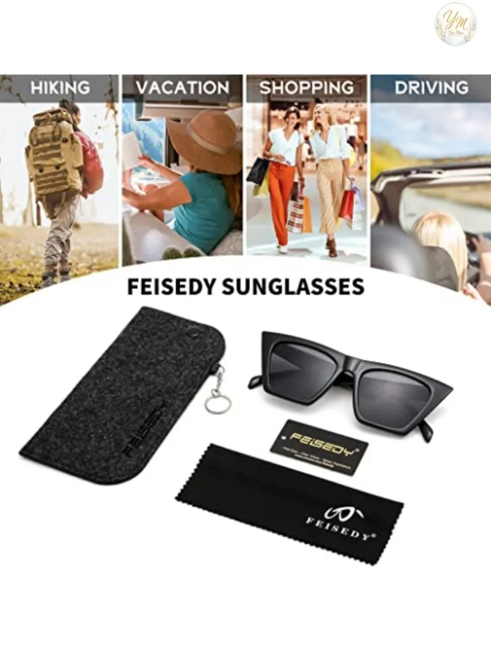 Vintage Square Cat Eye Sunglasses Women Trendy Acetate Frame Polarized UV